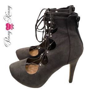Penny Loves Kenny Grey Suede Platform Lace Zipper Heels 7